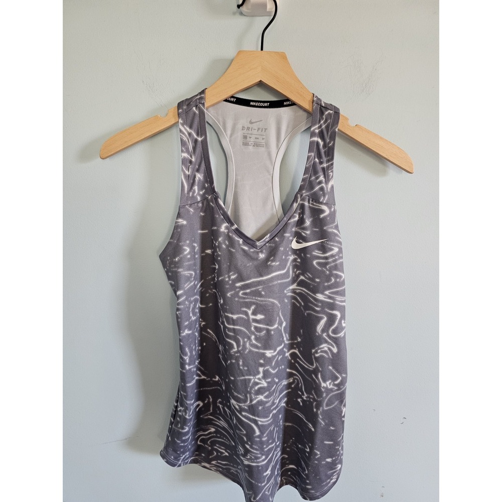NWT$45 Nike Dri-FIT Court‎ Victory Tennis Tank Top Gray Abstract Women's Size XS